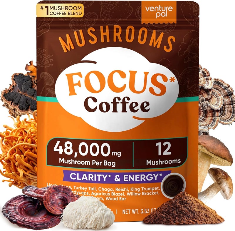 Venture Pal Focus Coffee with 12 Adaptogenic Mushrooms - 40 Servings - Image 1